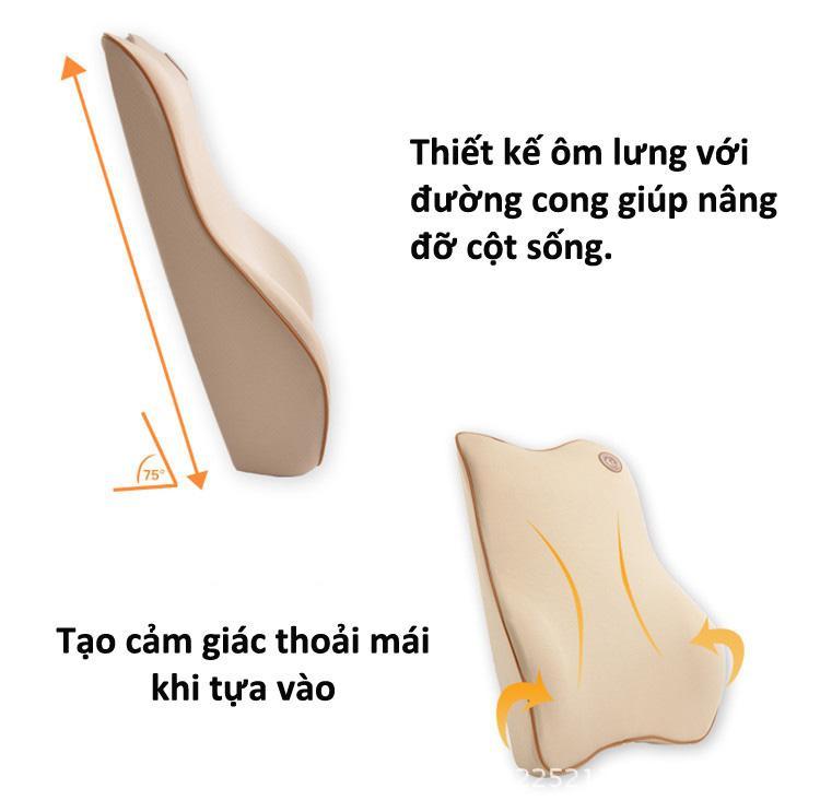 Bộ gối tựa đầu và tựa lưng xe hơi, xe ô tô V2 chất liệu cao su non cao cấp màu be