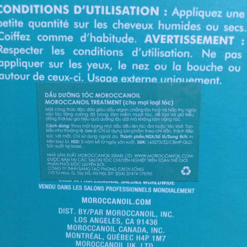 [+Gội xả gói Karseell 15ml] TINH DẦU DƯỠNG PHỤC HỒI TÓC MOROCCANOIL TREATMENT SUÔN MƯỢT chính hãƞg ISRAEL