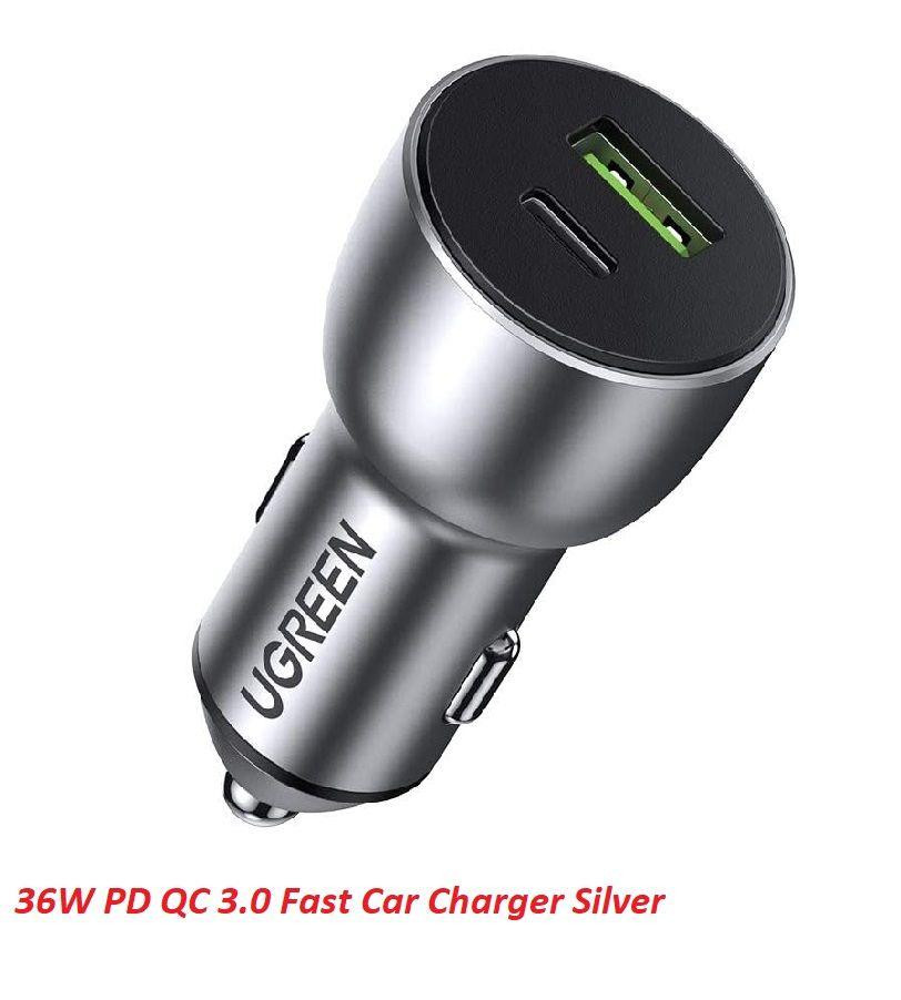 Ugreen UG60980CD213TK 36W sạc xe PD QC3.0 cổng USB A và Type C màu bạc chuẩn quick charge 3 - HÀNG CHÍNH HÃNG