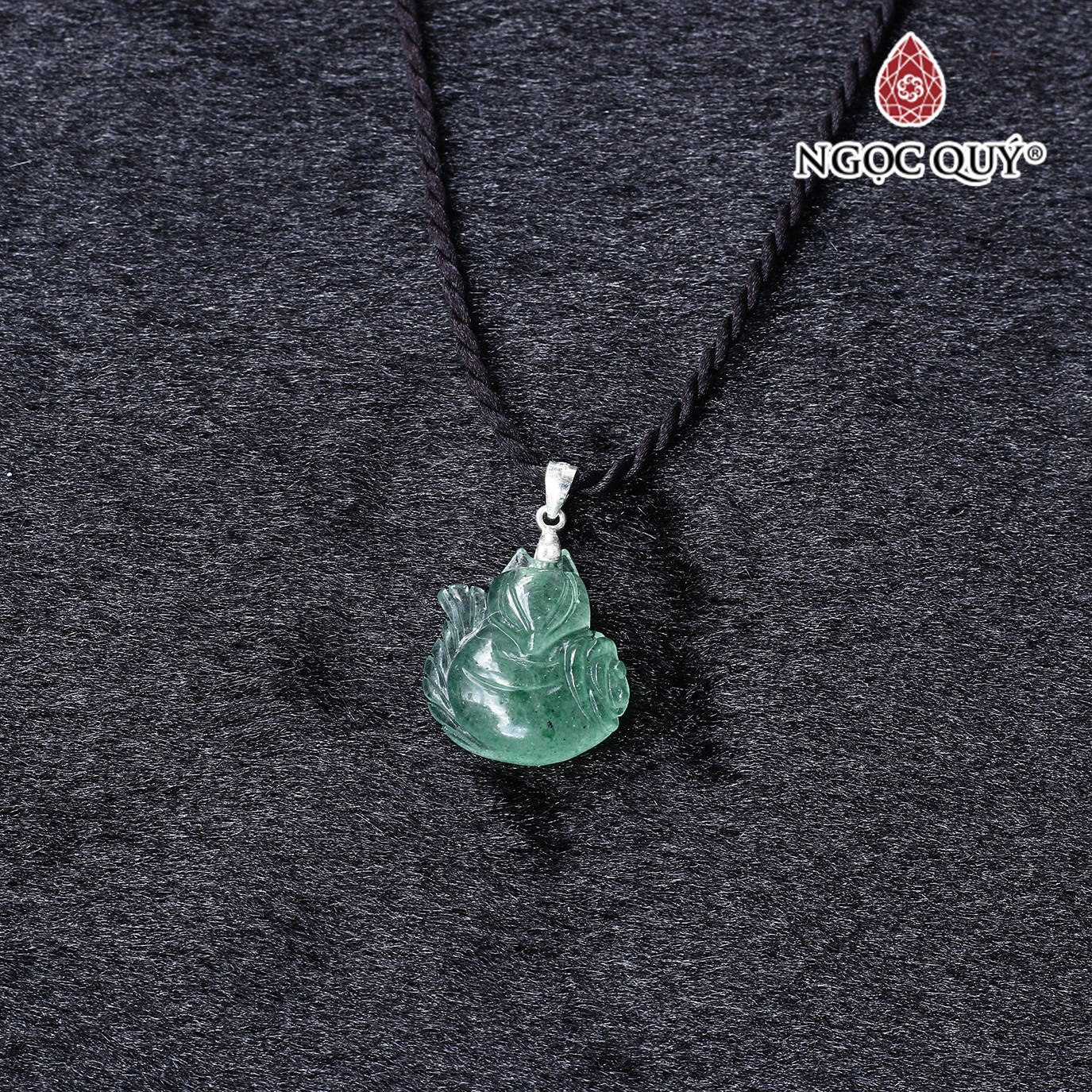 Mặt dây chuyền hồ ly 9 đuôi đá thạch anh dâu xanh aventurine 18x20mm mệnh hỏa, mộc - Ngọc Quý Gemstones