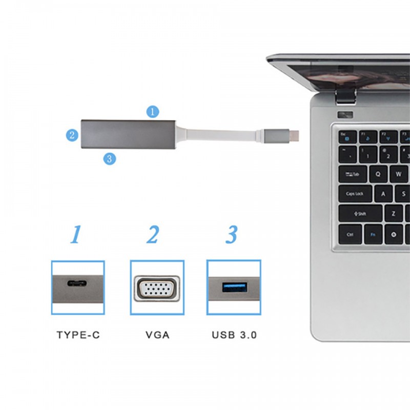 USB Le Touch 3.0 Type-C VGA Hub 3in1 - Hàng chính hãng