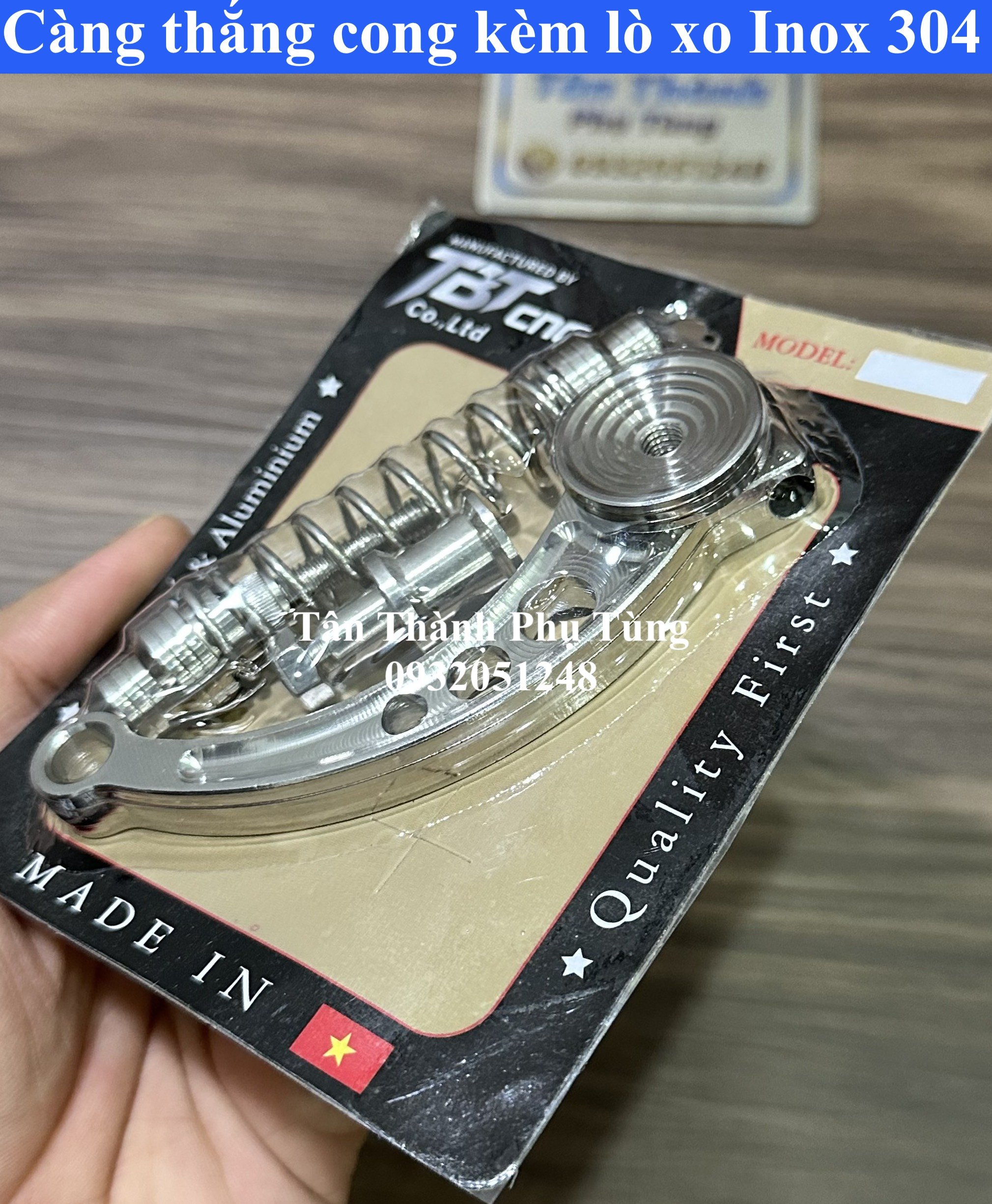 Càng thắng cong Inox 304 TBT CNC kèm lò xo dành cho xe máy