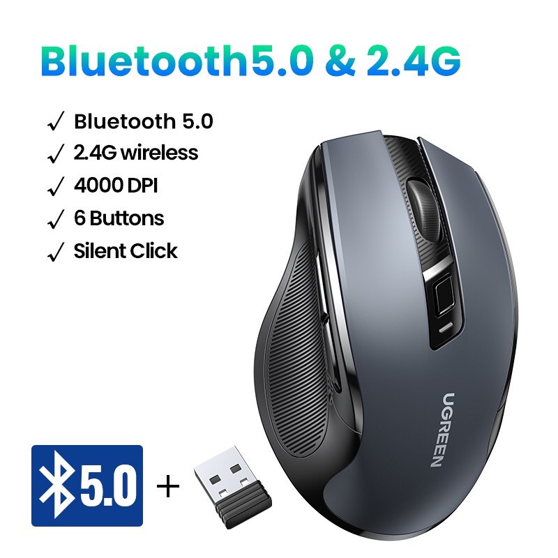 UGREEN Chuột Không Dây 6 nút im lặng 5 Cấp Độ 4000DPI 2.4G +Bluetooth hàng chính hãng