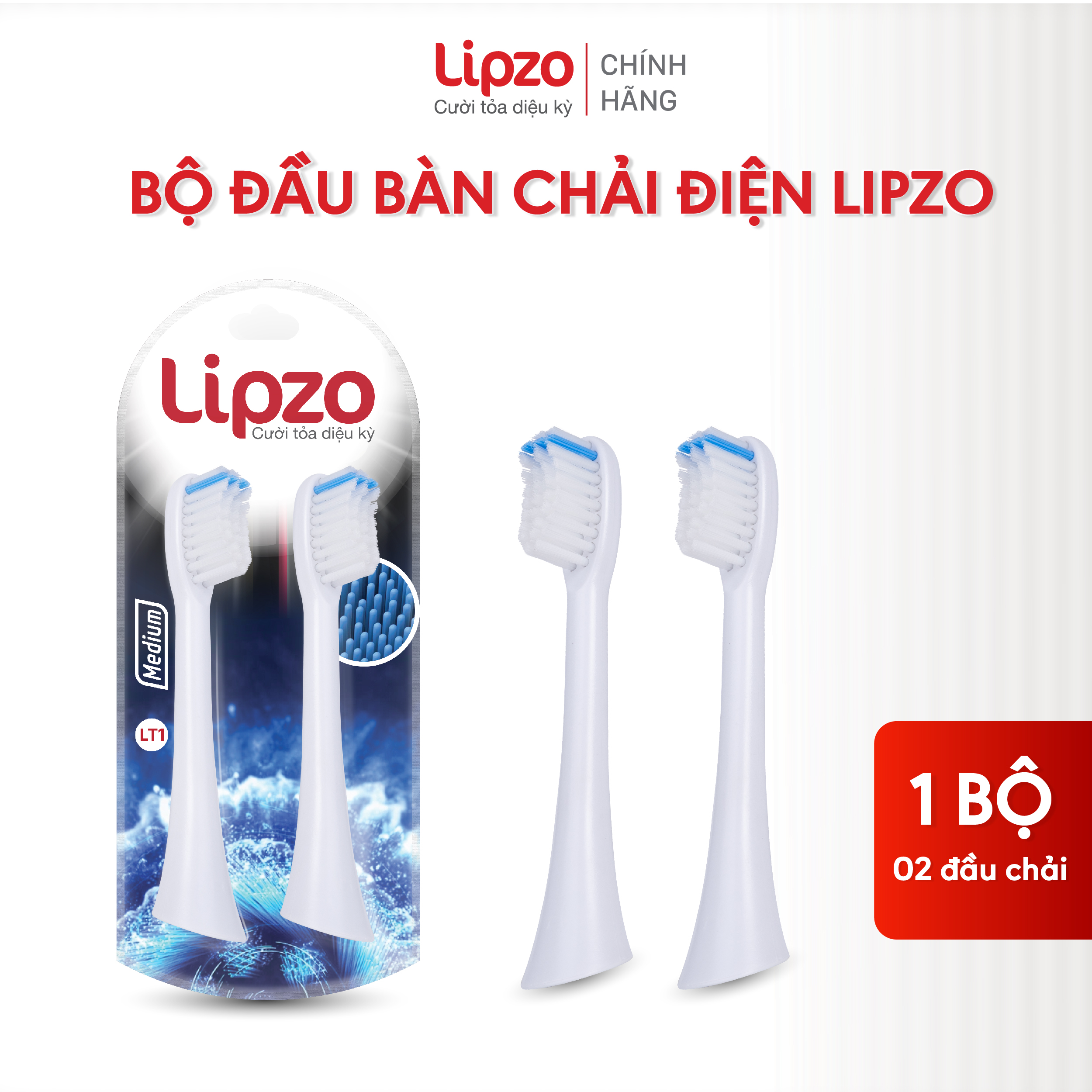 Vỉ 2 Đầu Bàn Chải Điện Lông Tynex LT1 Thay Thế Sau 3 Tháng Tương Thích Với Bàn Chải Điện Thông Minh Lipzo Sóng Âm Sonic