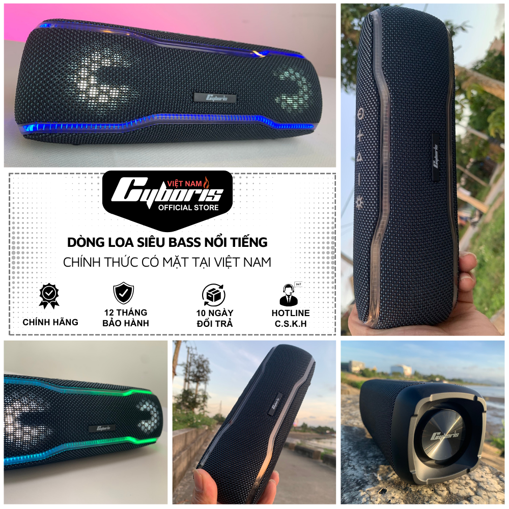 Loa Nghe Nhạc Bluetooth Cyboris F10, Loa siêu Bass, Công suất 25W, Chống nước IPX7, Pin 2500mAh. Hàng Chính Hãng