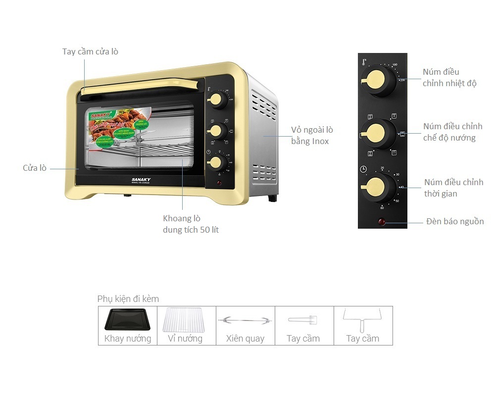 Lò nướng Sanaky 50 lít VH-509N2D Hàng Chính Hãng 