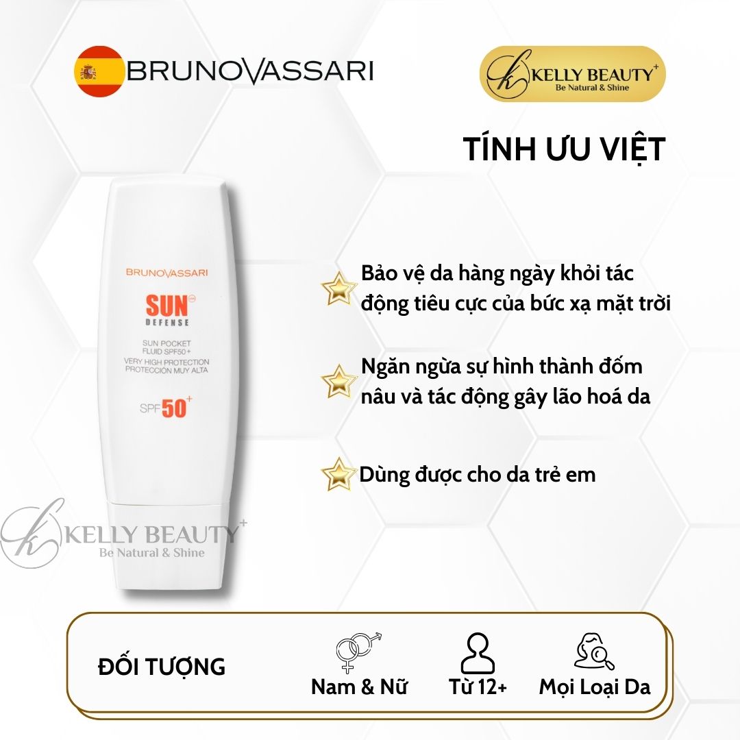 Kem Chống Nắng Cho Da Nhạy Cảm Sun Pocket Fluid SPF 50+ - Bruno Vassari | Kelly Beauty