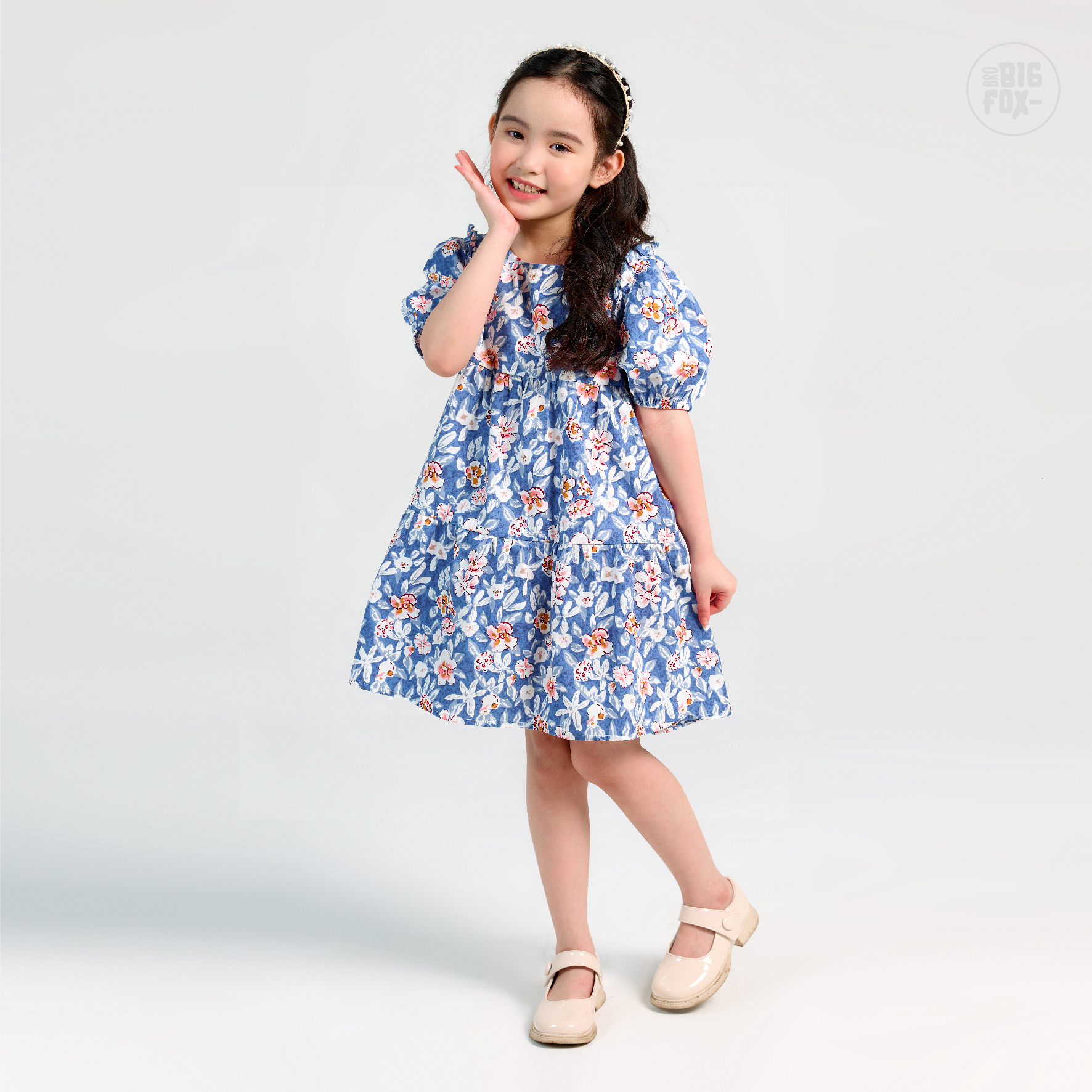 Váy Bé Gái Miss Meow, Váy Thô Cho Bé Tay Xếp Ly Xoè Ba Tầng In Hoa Size Trẻ Em 3-11 Tuổi