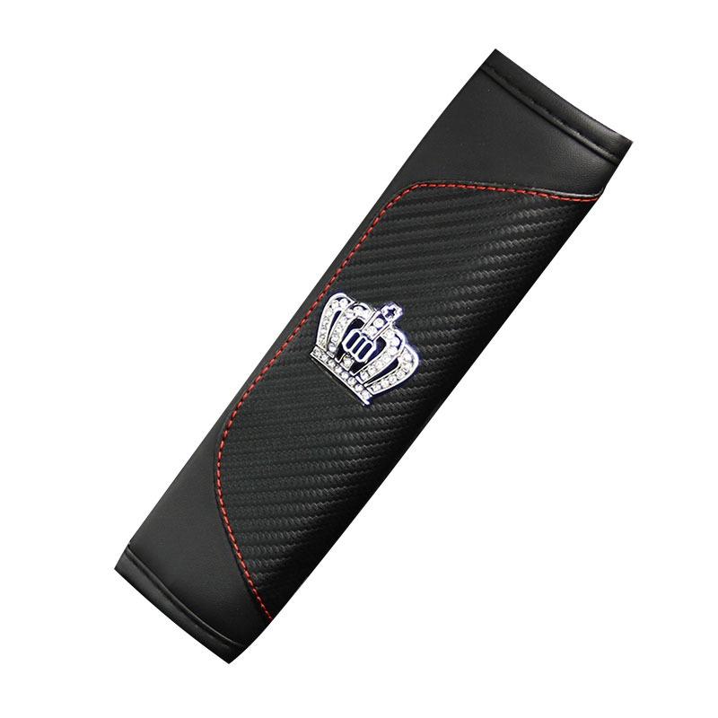 Set 2 Đệm Bọc Dây Đai An Toàn Bằng Da Họa Tiết Sợi Carbon Đính Vương Miện Bảo Vệ Vai An Toàn Sự Bảo Vệ