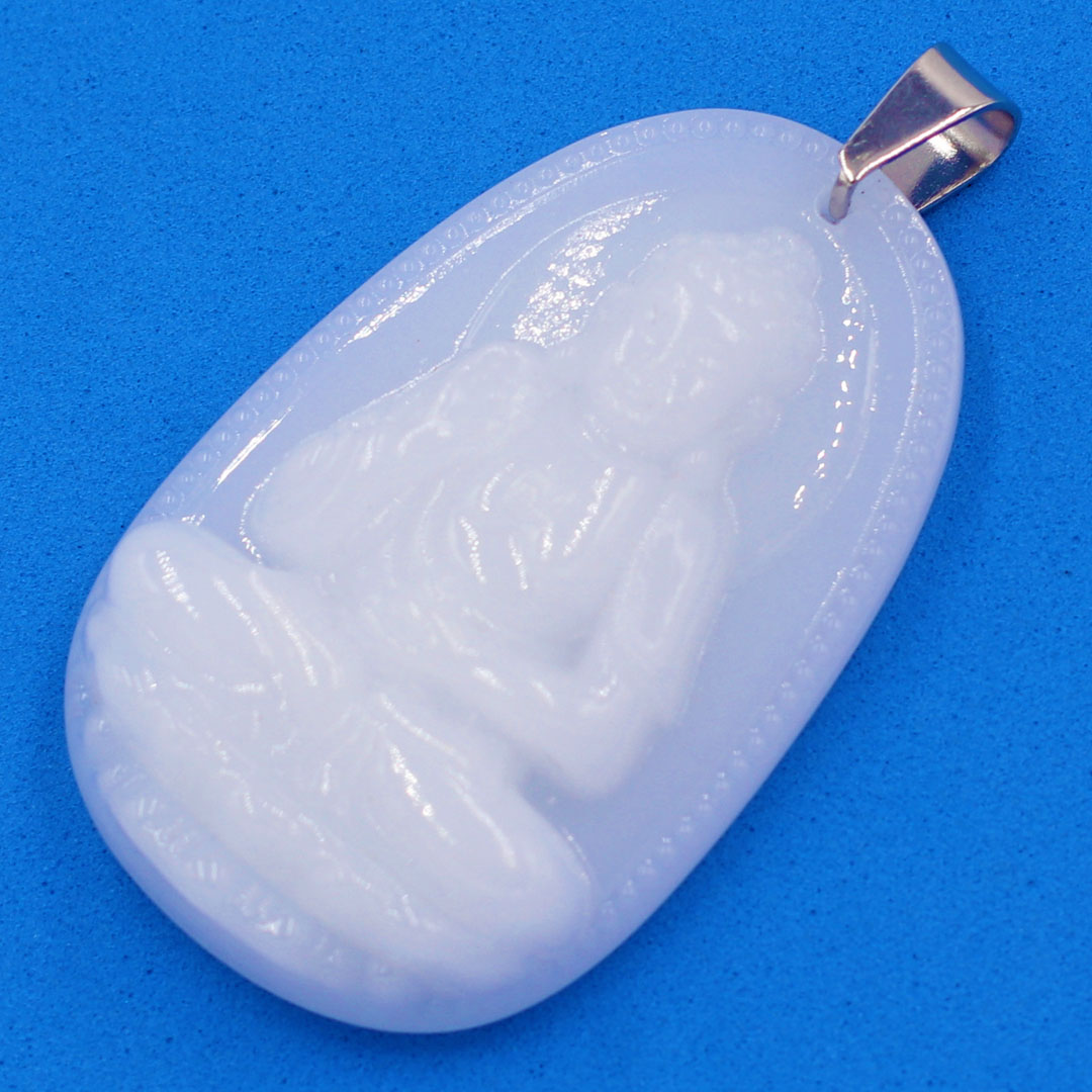 Mặt Phật A di đà đá thạch anh trắng 5 cm kèm móc và vòng cổ dây cao su, Mặt Phật bản mệnh size L, mặt dây chuyền Phật