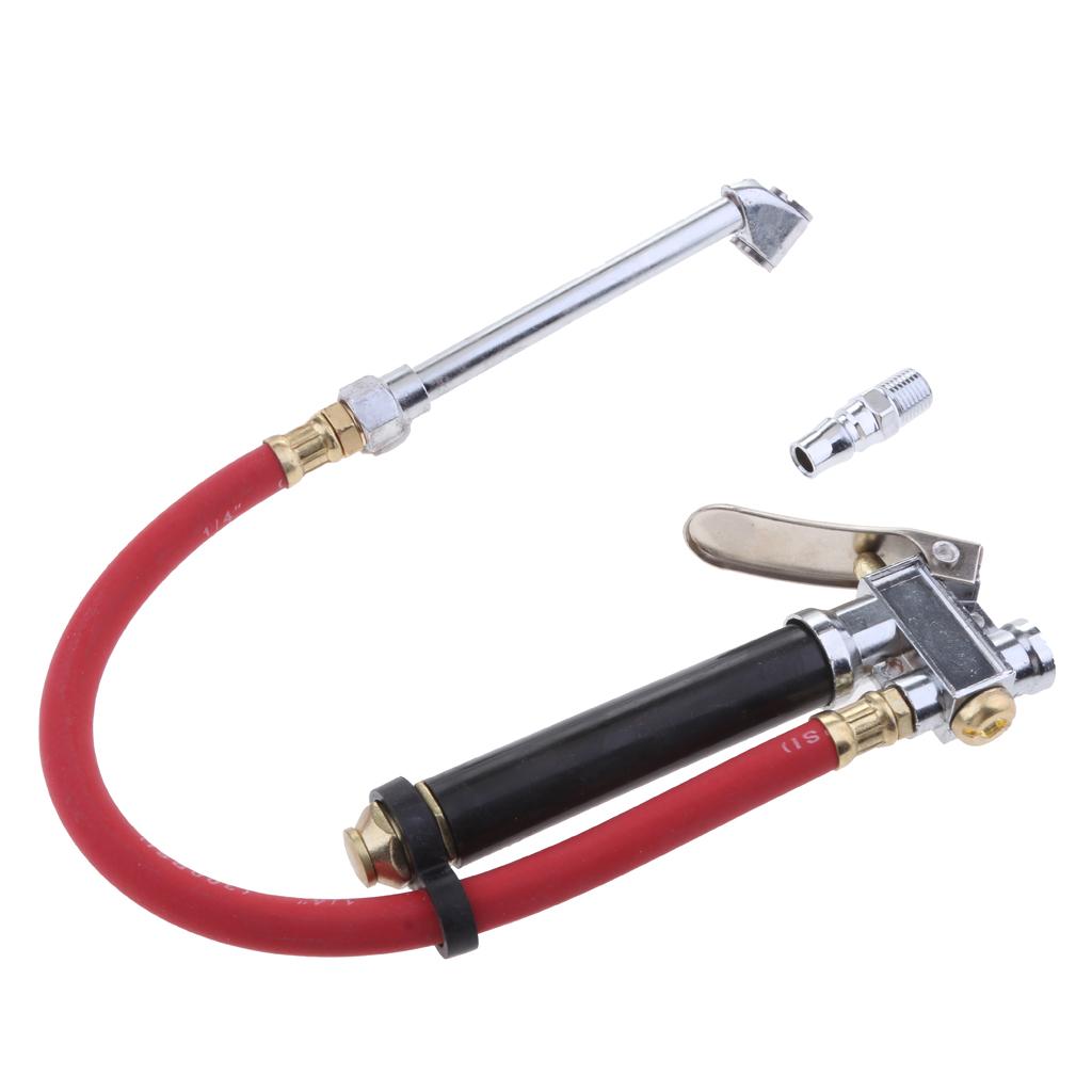 Truck Tire Inflator Gauge Dual Chuck Air Red Compressor Hose with Connector