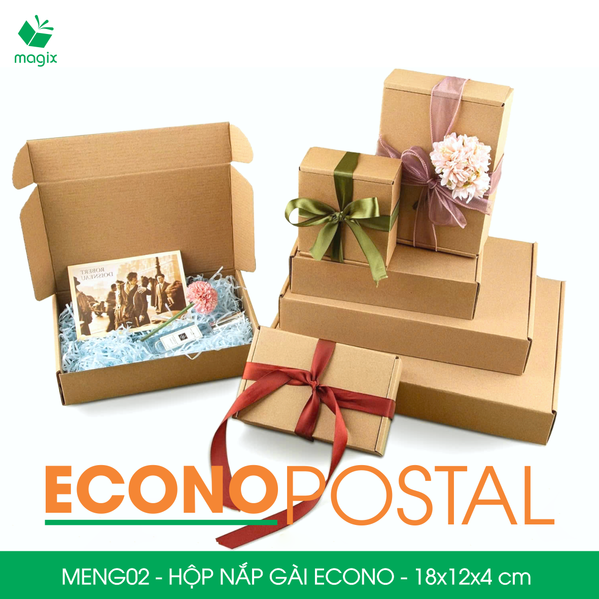 MENG02 - 18x12x4 - 100 Hộp carton nắp gài đóng hàng giá rẻ, hộp gói hàng, hộp quà thời trang