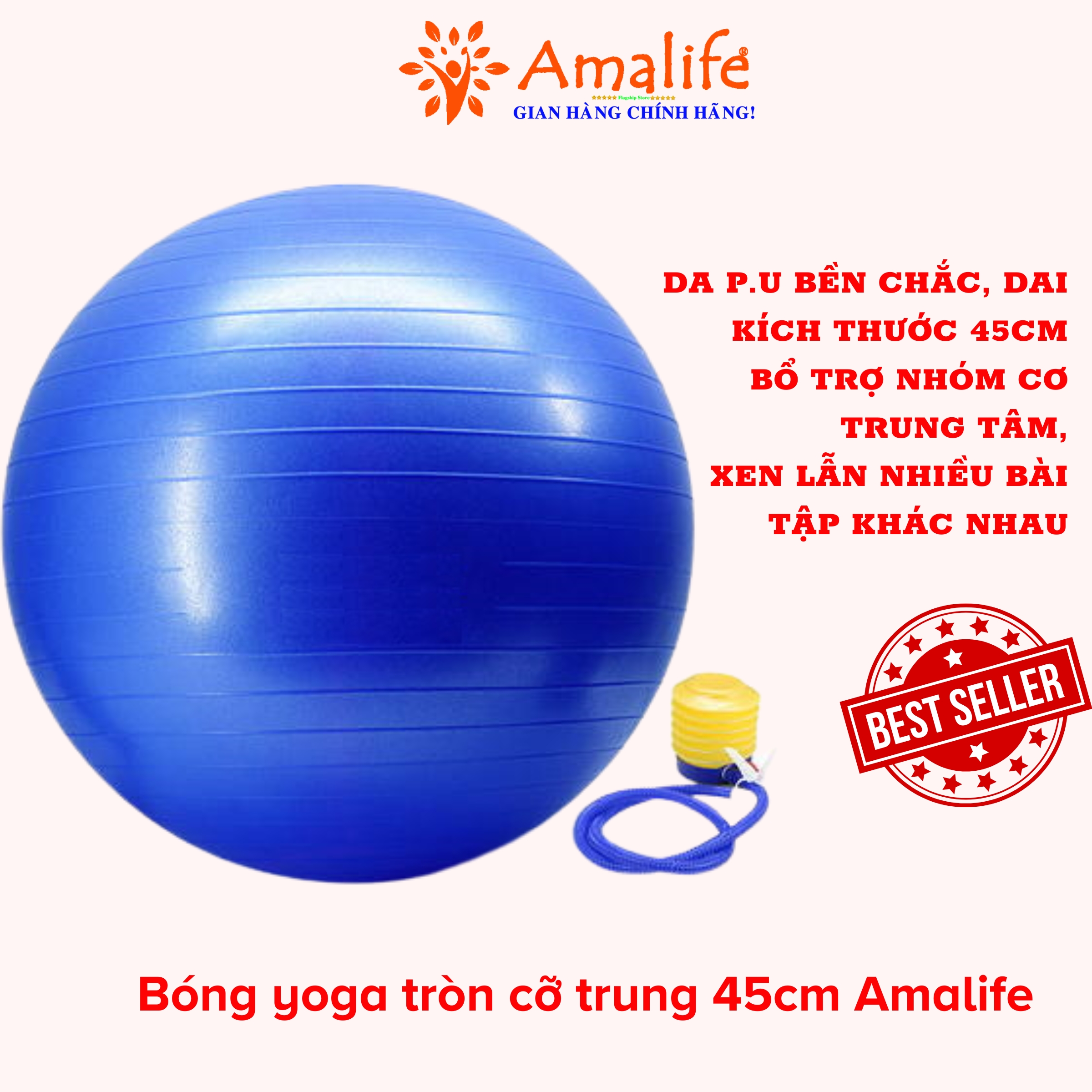 [HÀNG NHẬP KHẨU] Bóng tập Yoga, Bóng Yoga tròn cỡ đại chọn cỡ 45cm, 65cm cao cấp - Hàng chính hãng Amalife