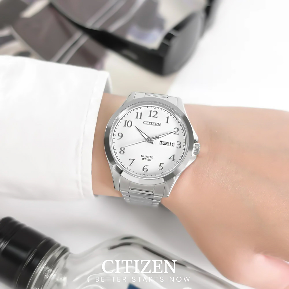 Đồng Hồ Nam Citizen Pin-Quartz Dây Thép Không Gỉ BF2021-82A - Mặt Trắng (41mm)