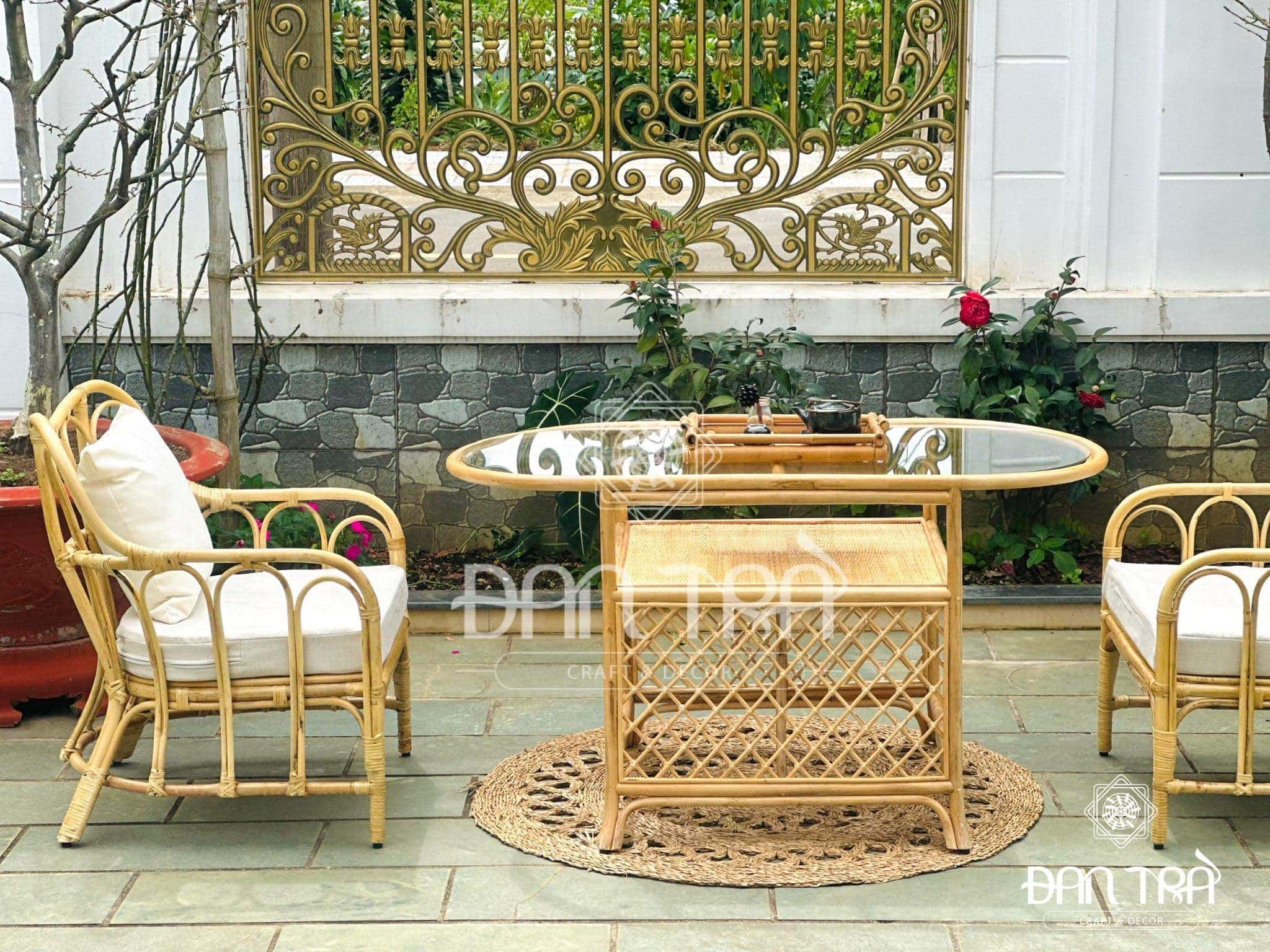 Ghế Mây Decor Phòng Khách Đan Trà- Ghế Mây Thư Giãn Đọc Sách- Ghế Mây Ngồi Ban Công- Bàn Ghế Mây Tre Đan Trà