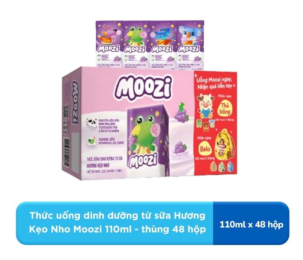 Thùng sữa Moozi hương Nho có thạch 110ml (48 hộp x 110ml)