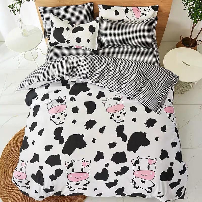 Bộ Chăn ga cotton poly Emmidecor - mẫu bò sữa trắng