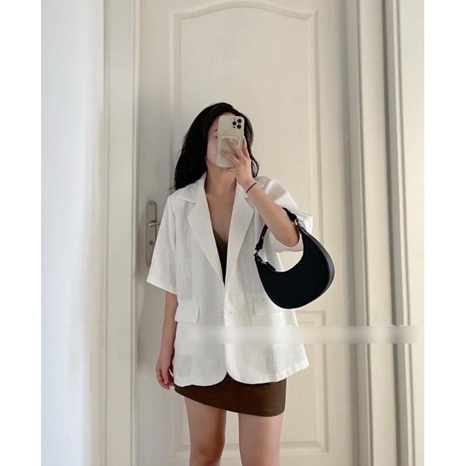 Áo blazer cộc tay dạ tweed - ảnh thật