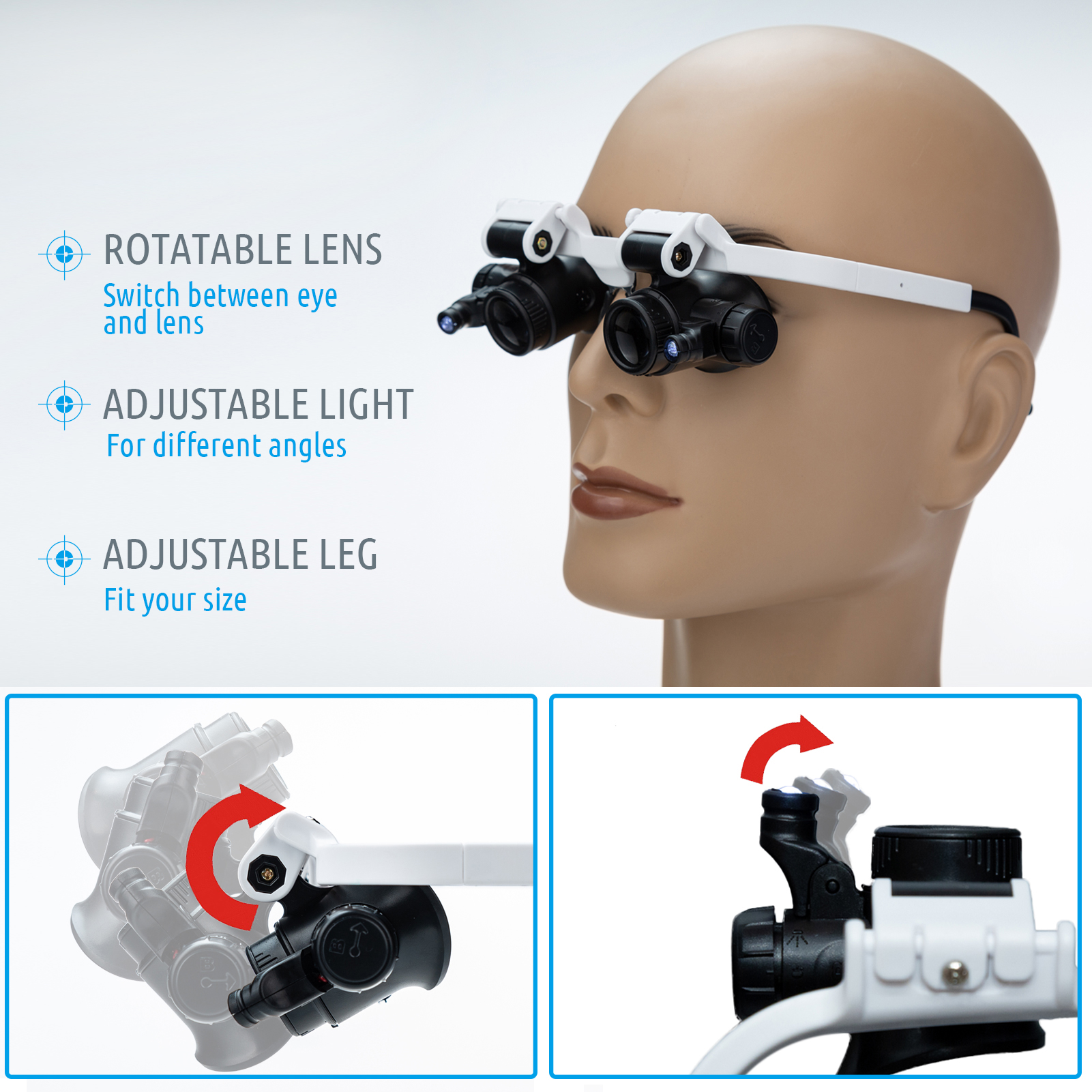 Loupe Magnifier Glasses Head Mount with LED Light Adjustable Glasses Bracket Watch Repair Magnifier for Mechanical