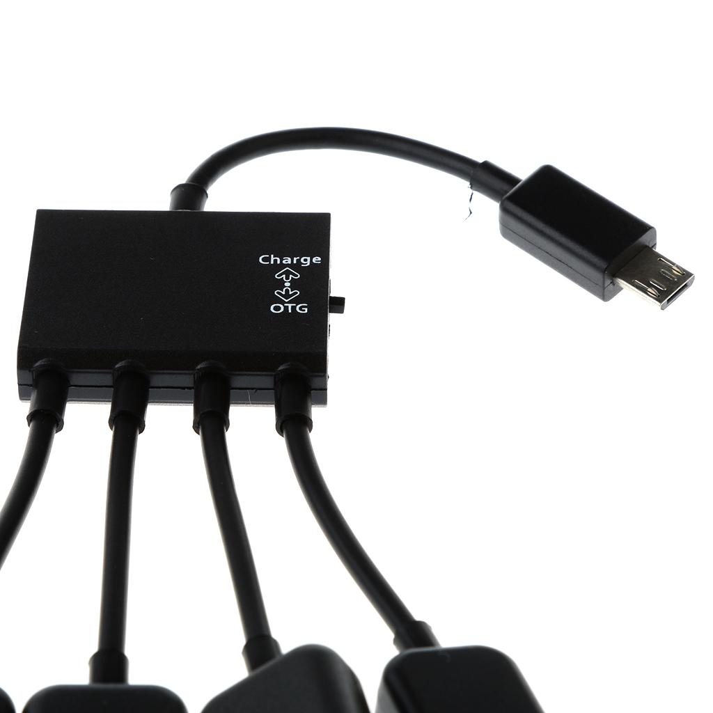 4 in 1 Micro USB Hub Male to Female Three USB 2.0 Host OTG Adapter Cable