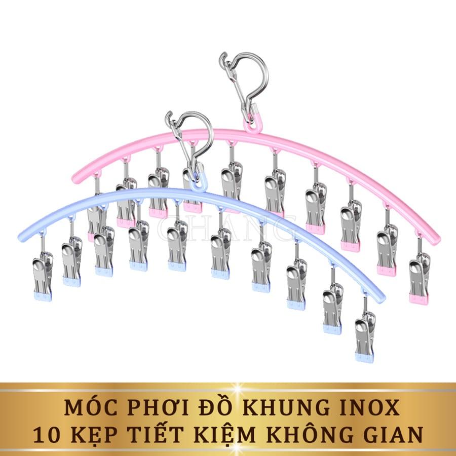 Móc Phơi Đồ Lót, Tất Vớ Đa Năng Bọc Sơn Tĩnh Điện Có Khoá Chống Trơn Chống Trượt 10 Kẹp Nhỏ Tiện Lợi