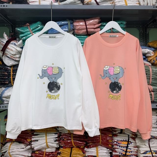 Áo thun tay dài CÓ BO TAY form rộng CON VOI chữ MOON ulzzang thu đông UNISEX