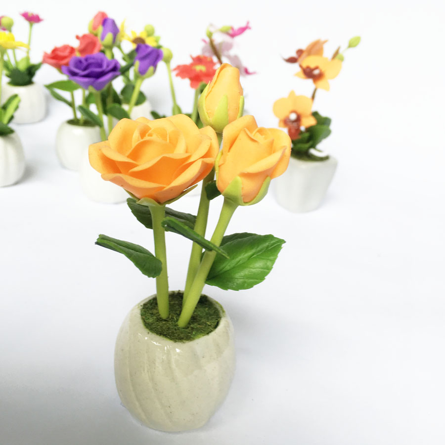 Chậu hoa đất sét mini - Hoa Hồng
