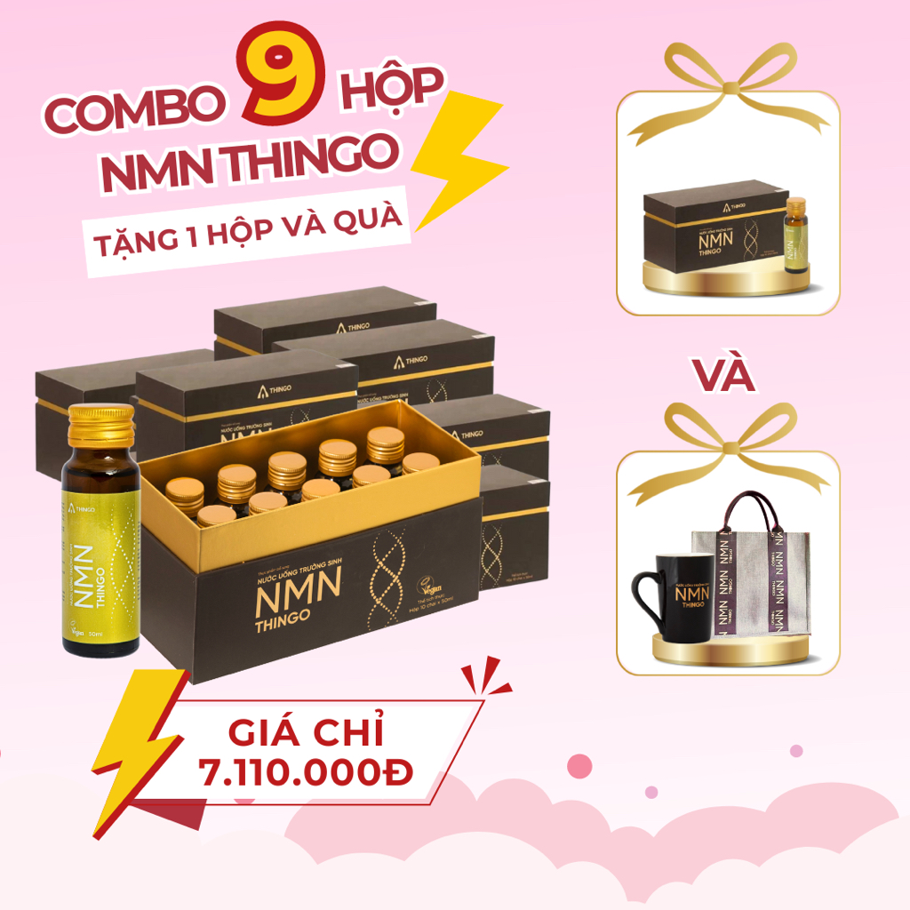 [LIỆU TRÌNH 3 THÁNG - TẶNG 1 HỘP] Combo 9 Hộp Nước Uống Trường Sinh NMN Thingo - Trẻ hoá làn da, cải thiện sức khoẻ, nước uống collagen thuần chay thực vậtChính hãng