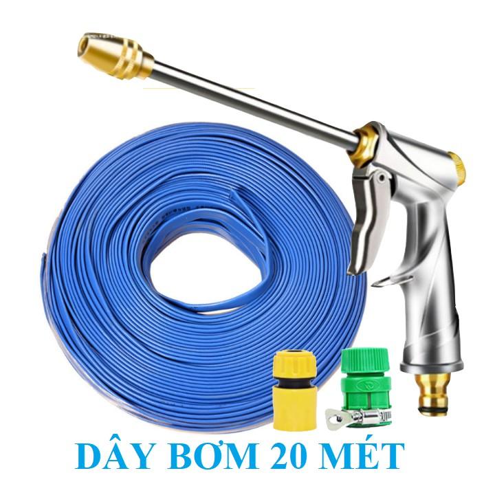 Bộ dây vòi xịt bơm nước tưới rửa , tăng áp 3 lần, loại 20m 206701-2 đầu đồng, cút, + đai
