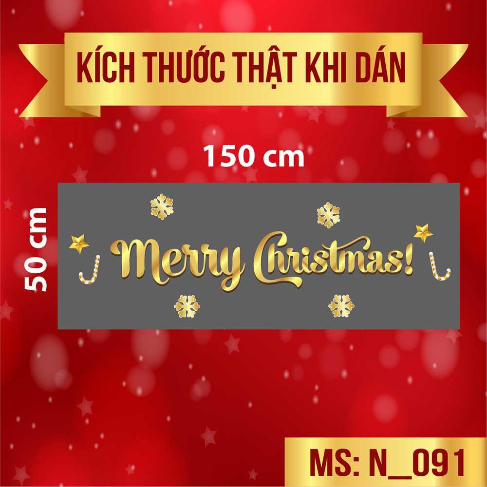Decal trang trí noel chữ Merry christmas vàng