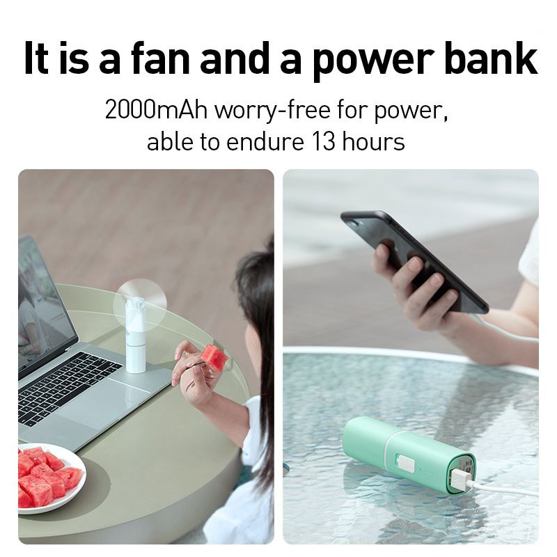 Quạt Mini Tích Điện Cầm Tay Hoặc Để Bàn Tricolor Bear Portable Folding Fan Dung Lượng 2000mah-Hàng Chính Hãng Baseus