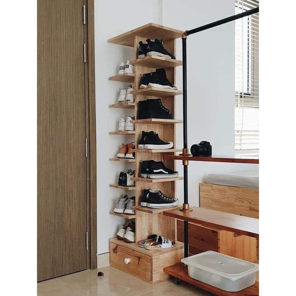 Kệ Để Giày Cây Bằng Gỗ 7 Tầng 14 Ngăn Có Ngăn Kéo Trên