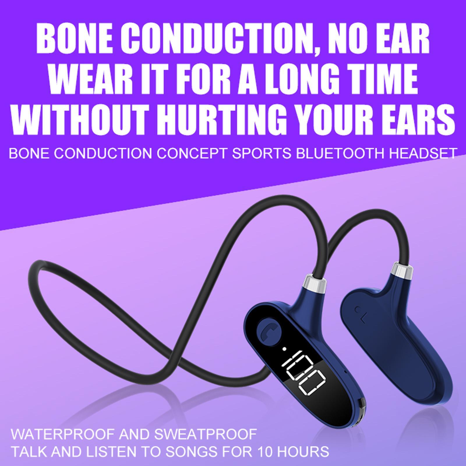 2x Bone Conduction Bluetooth 5.2 Headphones Headsets 10H blue