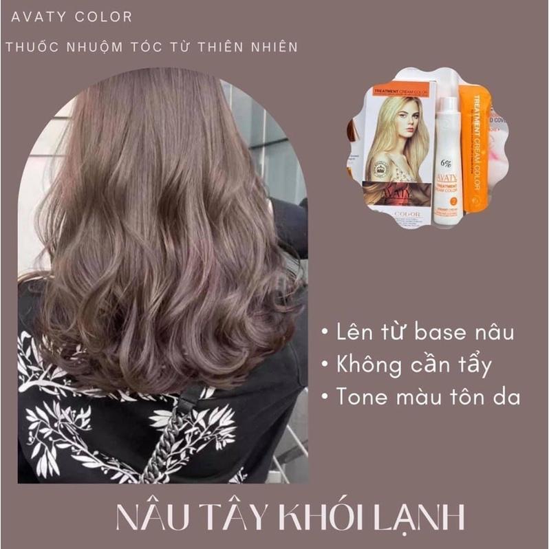 Thuốc Nhuộm Tóc Nâu Khói Lạnh kèm oxi và gang tay
