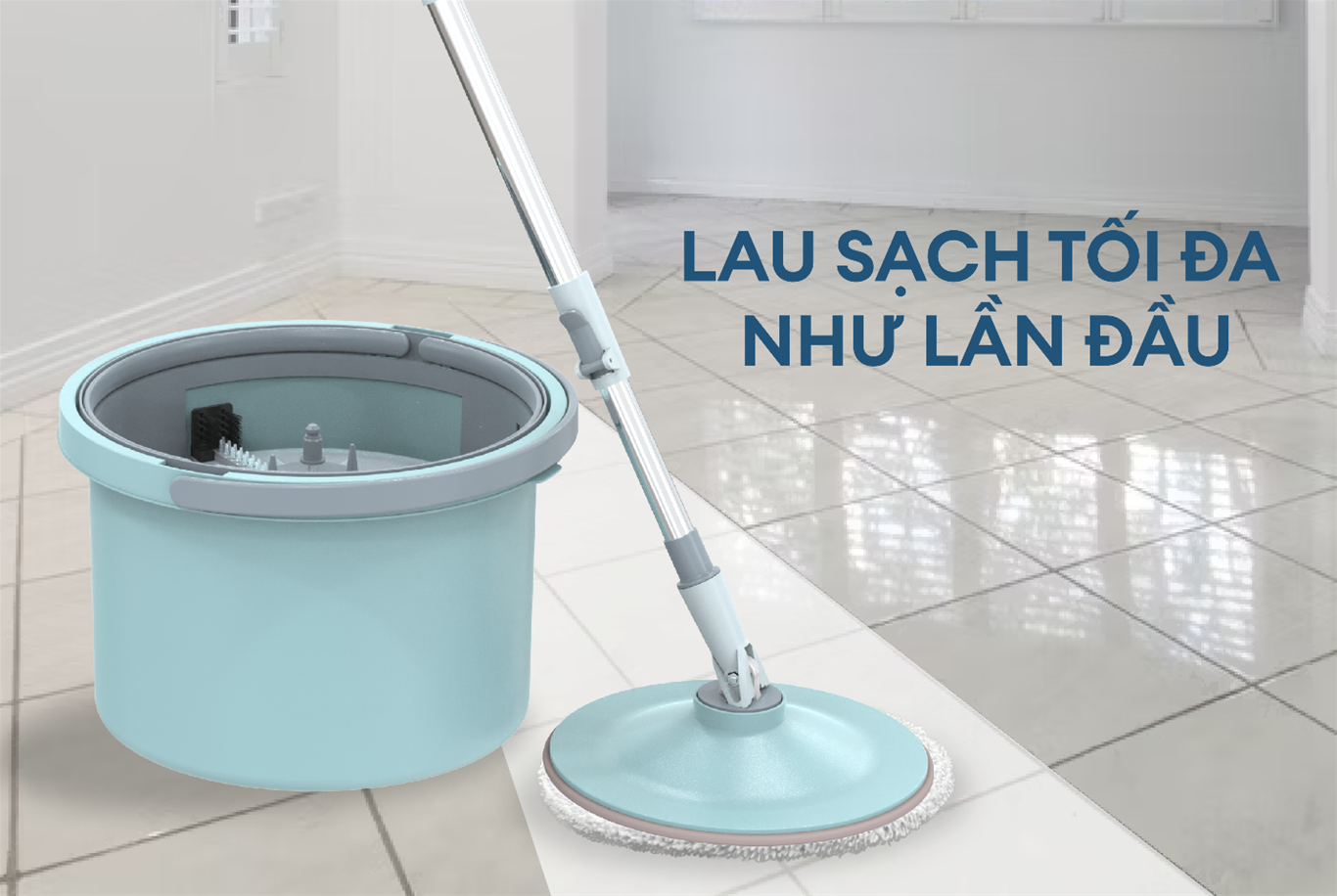 Bộ lau nhà xoay 360 độ thông minh 2 bông lau SUNHOUSE KS-CL235PB - Bảo hành 6 tháng - Hàng chính hãng