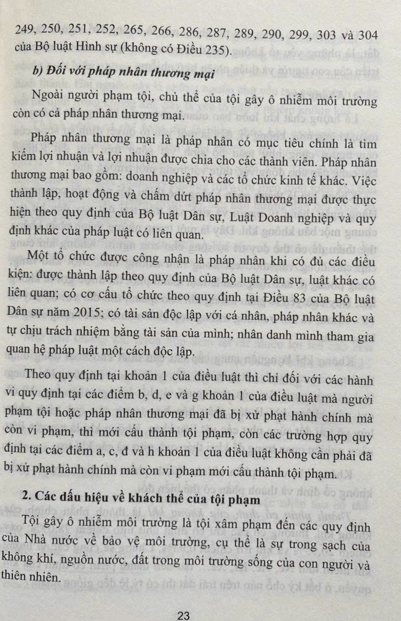 Bình luận Bộ luật hình sự năm 2015- Phần thứ hai Các tội phạm (Chương XIX- Các tội phạm về môi trường)