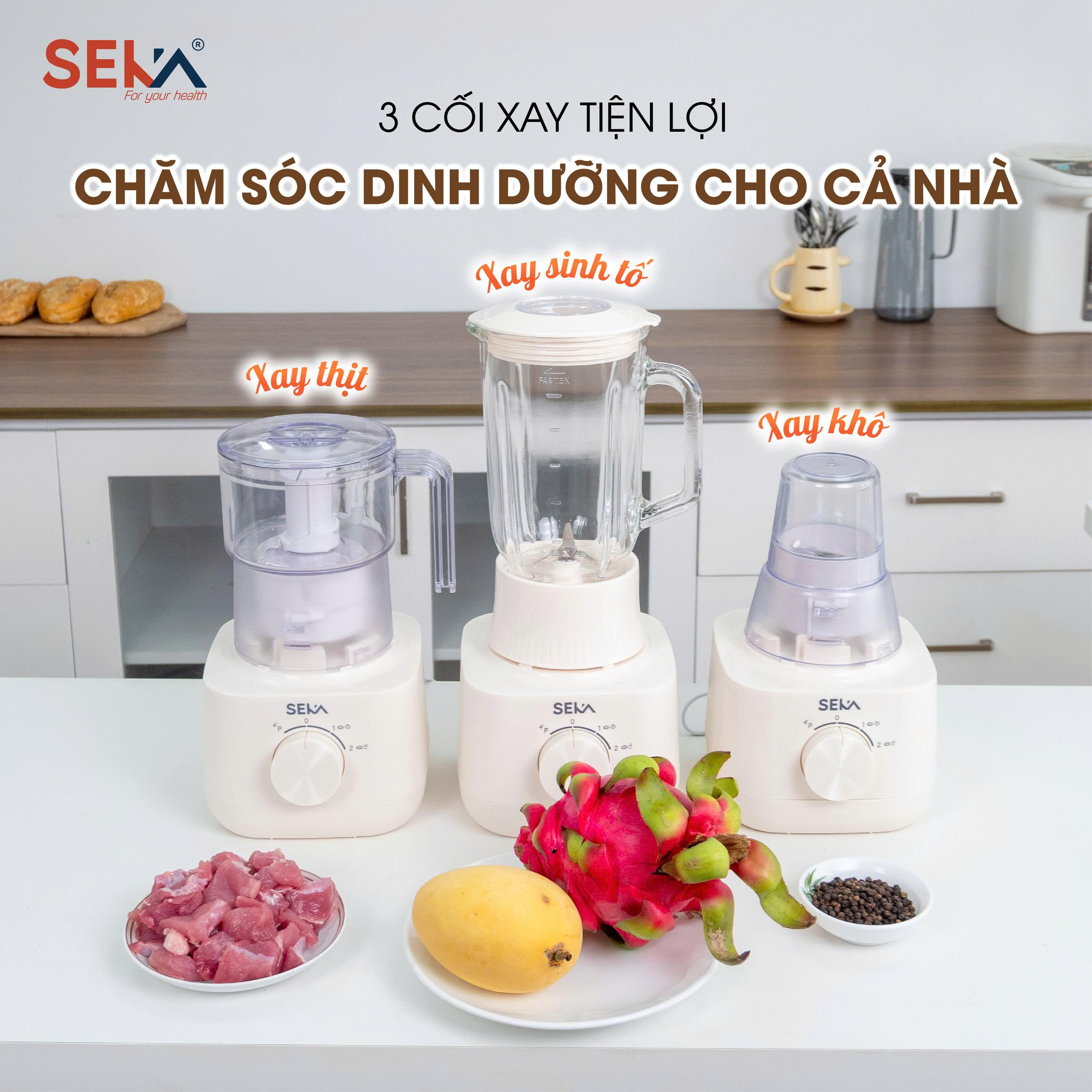 (NEW) Máy Xay Sinh Tố 3in1 SEKA SKX5 Động Cơ Lõi Đồng, 500W, 3 Cối Xay Sinh Tố, Xay Thịt, Xay Hạt - Hàng Chính Hãng