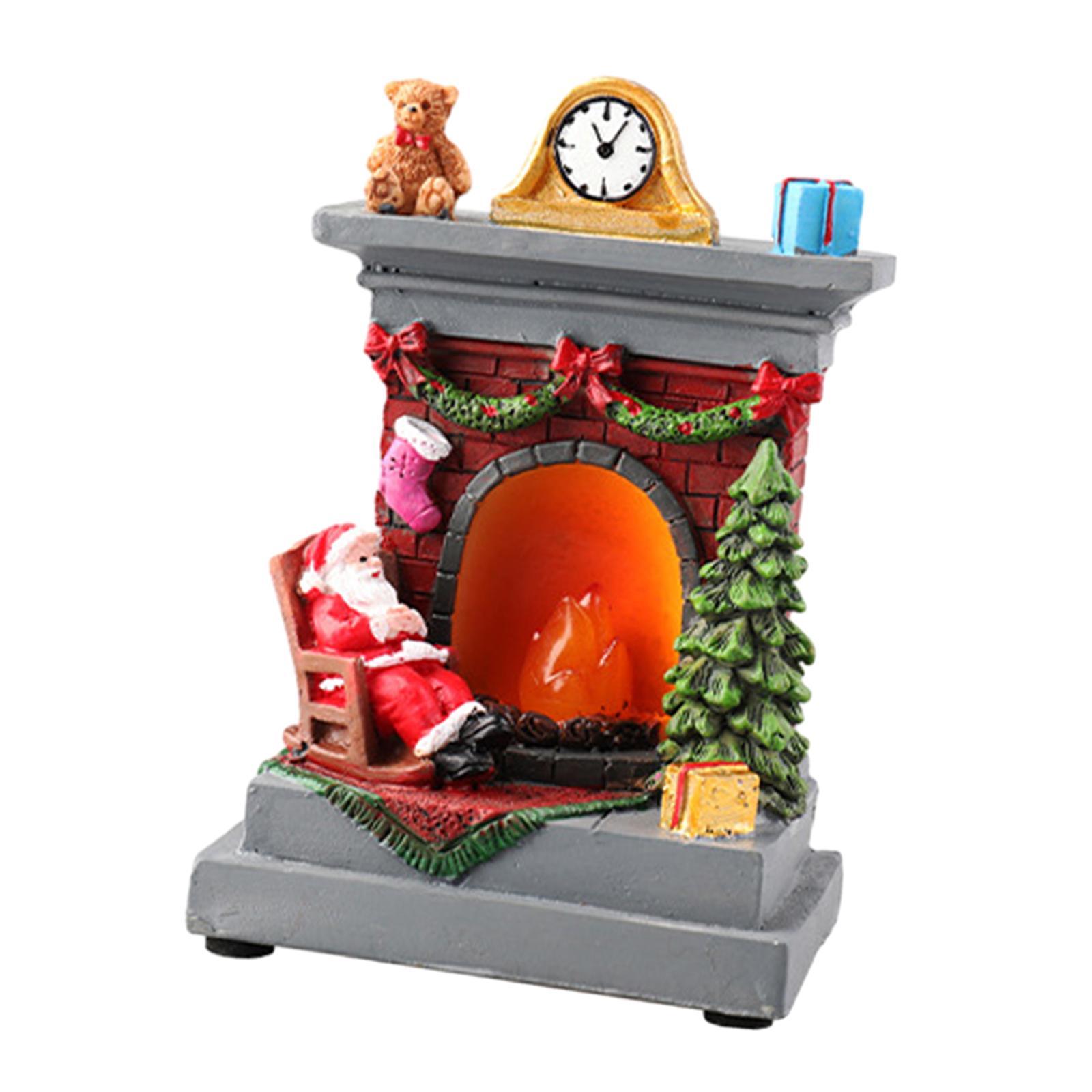 Christmas Fireplace Figurine Decorations Resin for Tabletop Living Room Home
