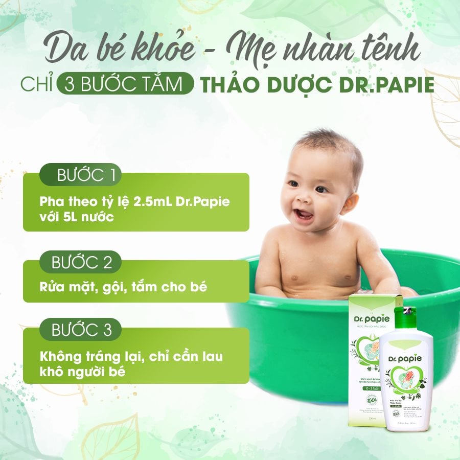 Combo 3 Lọ Nước Tắm Thảo Dược Dr.Papie Cho Bé Giúp Ngăn Ngừa Và Giảm Các Vấn Đề Về Da