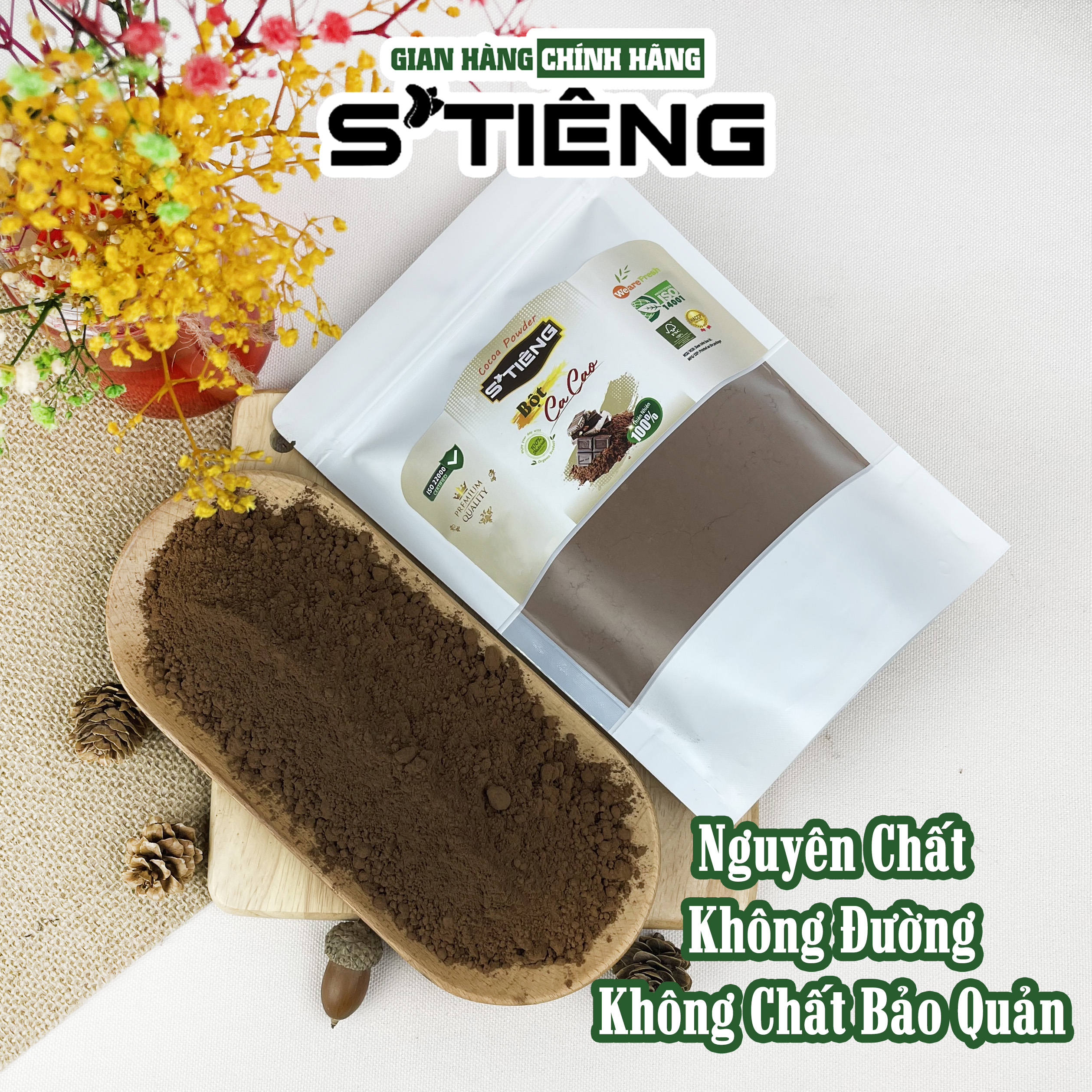 500Gr Bột CACAO Nguyên Chất Cao Cấp S'TIÊNG Túi