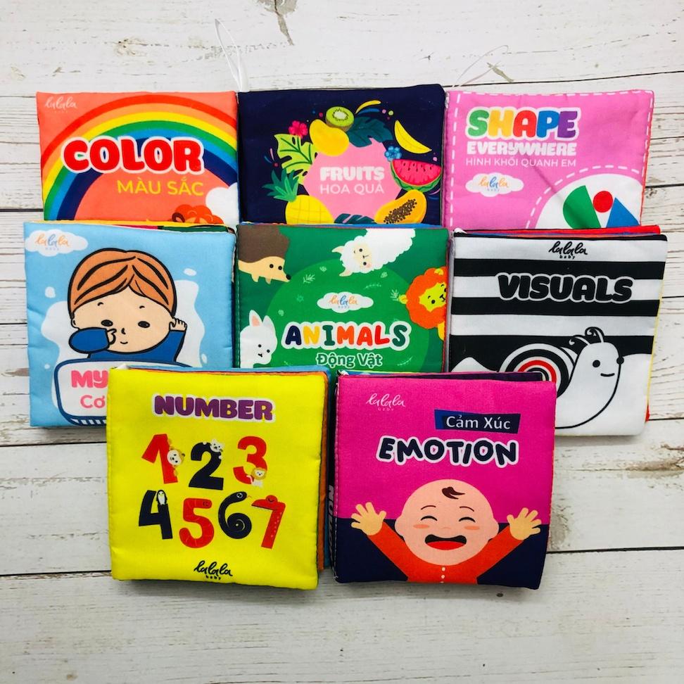 Sách vải cho bé sơ sinh 6 tháng 1 tuổi song ngữ Lalala Baby chủ đề động vật hoa quả màu sắc 12x12 cm