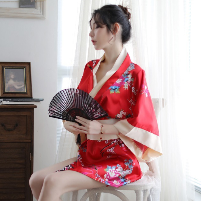 Bộ đồ ngủ kimono lụa cao cấp - Màu đỏ