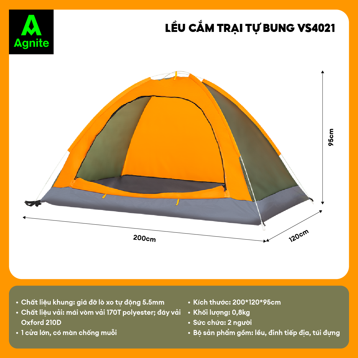 Lều cắm trại Agnite, lều picnic, lều dã ngoại tự bung, lắp và tháo dễ dàng nhanh chóng, nhiều mẫu mã, kích thước