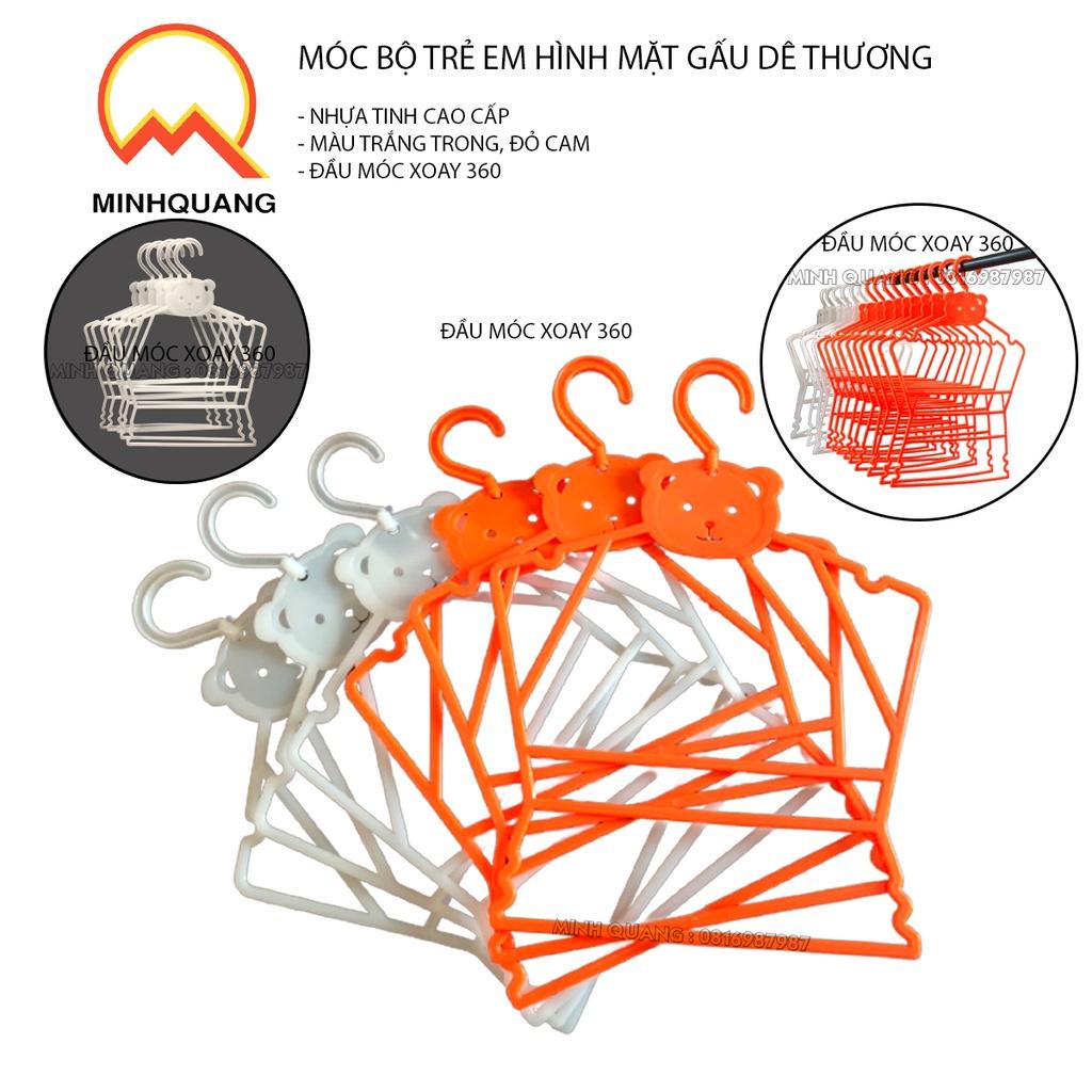 Móc treo quần áo bộ trẻ em size nhỏ size lớn hình mặt gấu dễ thương, chất liệu nhựa trắng trong cao cấp đầu móc xoay 360