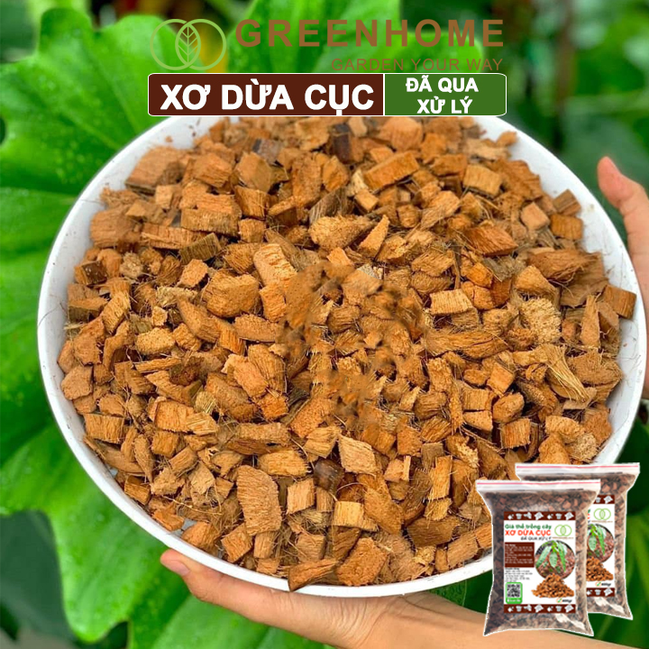 Xơ dừa cục đã qua xử lý, size 1-2cm, bao 400gr, giá thể kiểng lá, phong lan |Greenhome