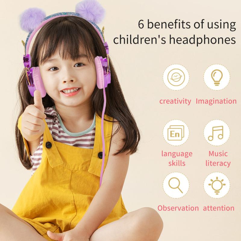 Hoạt Hình Mèo Có Dây Tai Nghe Bé Gái Con Gái Nhạc Stereo Tai Nghe Máy Tính Điện Thoại Tai Nghe Trẻ Em Tặng Kèm Mic