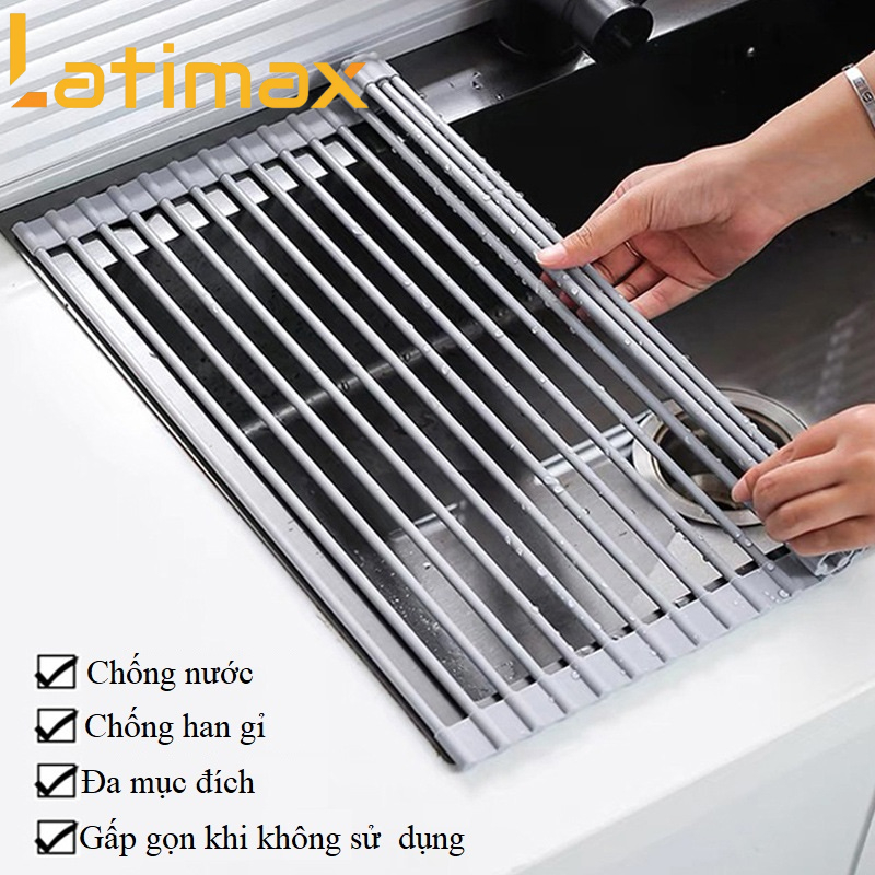 Kệ gác bồn rửa chén bát Inox 304 gấp gọn Latimax - Giá gác bồn rửa chén đa năng