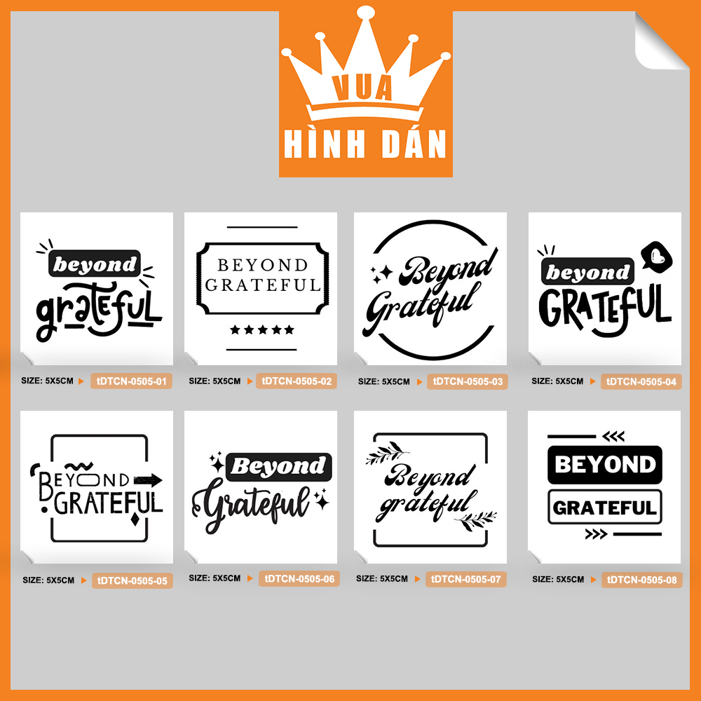 Set 50/100 sticker BEYOND GRATEFUL (5x5cm) tem dán mini CHÂN THÀNH CẢM ƠN dán hộp quà, túi sản phẩm (1.071)