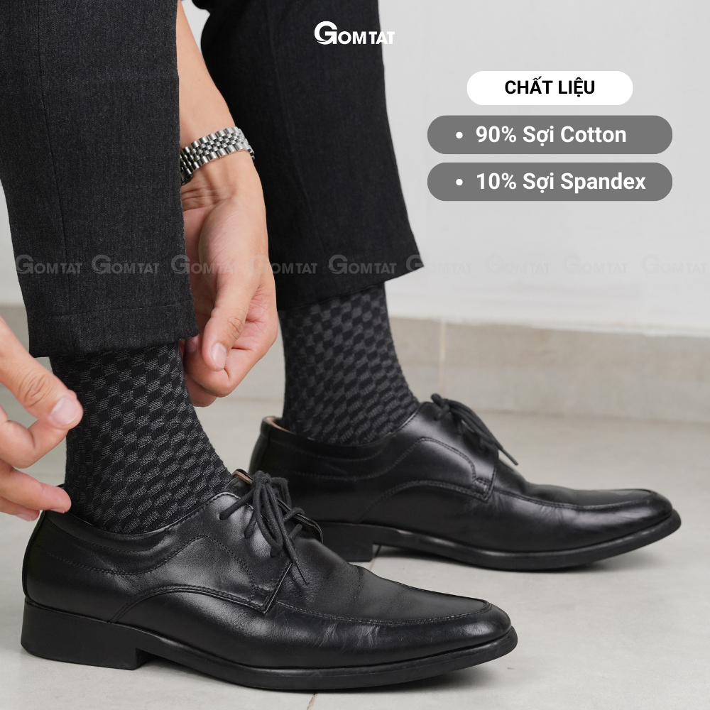 Tất nam công sở cổ cao 27cm, vớ nam đi giày tây họa tiết đen caro xám chất liệu cao cấp - GOM-TAY12-DENCAROXAM