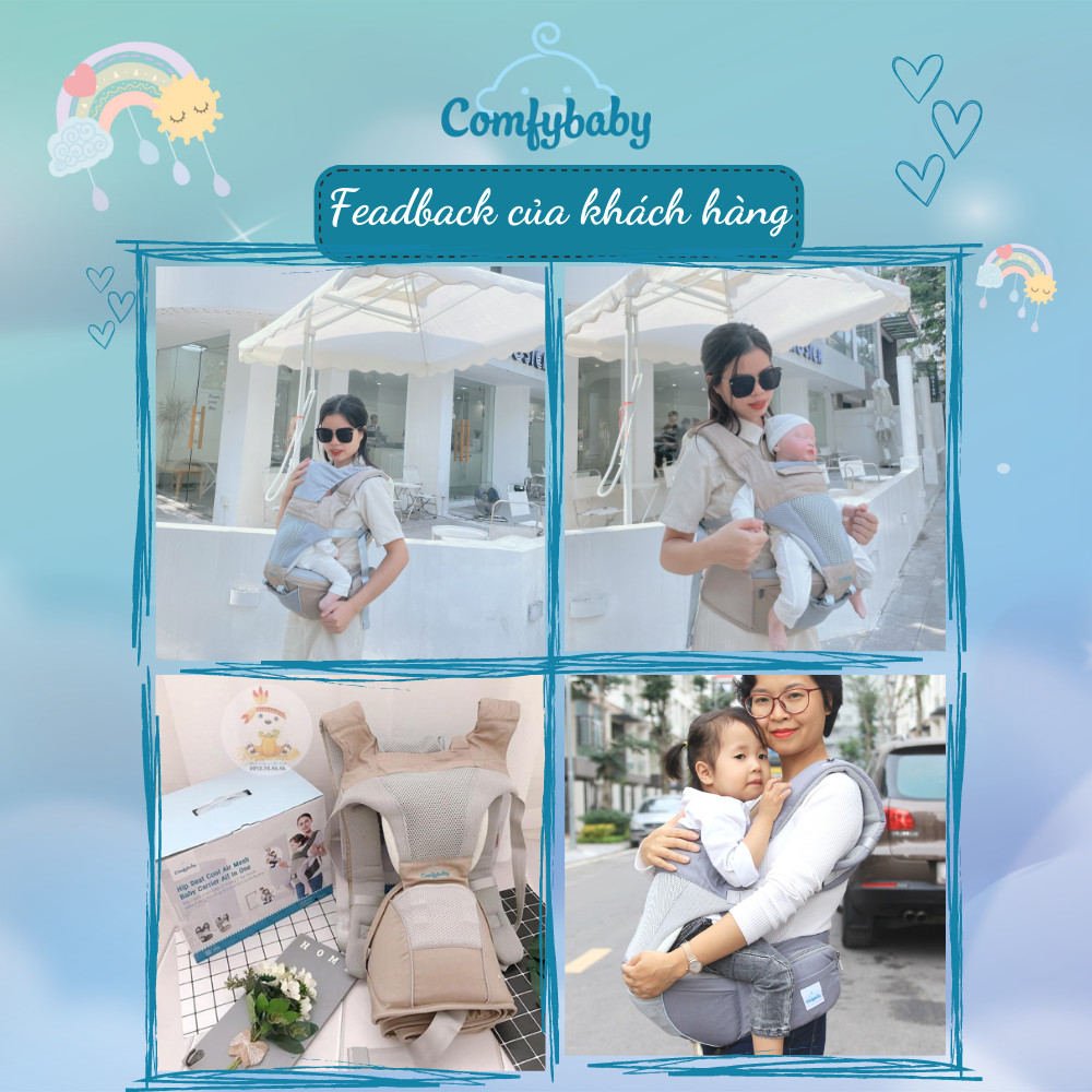 Địu ngồi trẻ em cao cấp siêu mềm 4 tư thế công nghệ Air Mesh thoáng khí - Comfybaby CF818